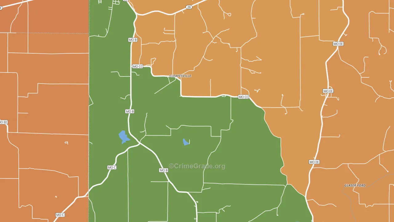 Cleavesville, MO Map of Robbery Rates