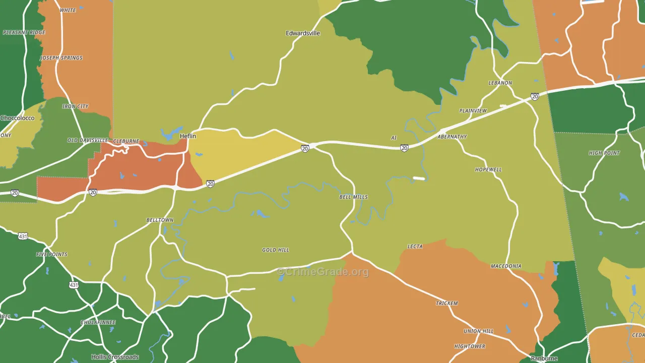 Cleburne County, AL Map of Robbery Rates
