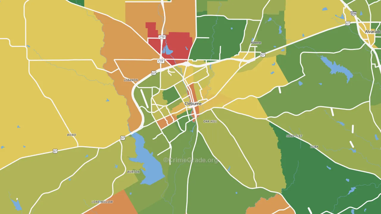 Cleburne, TX Map of Robbery Rates