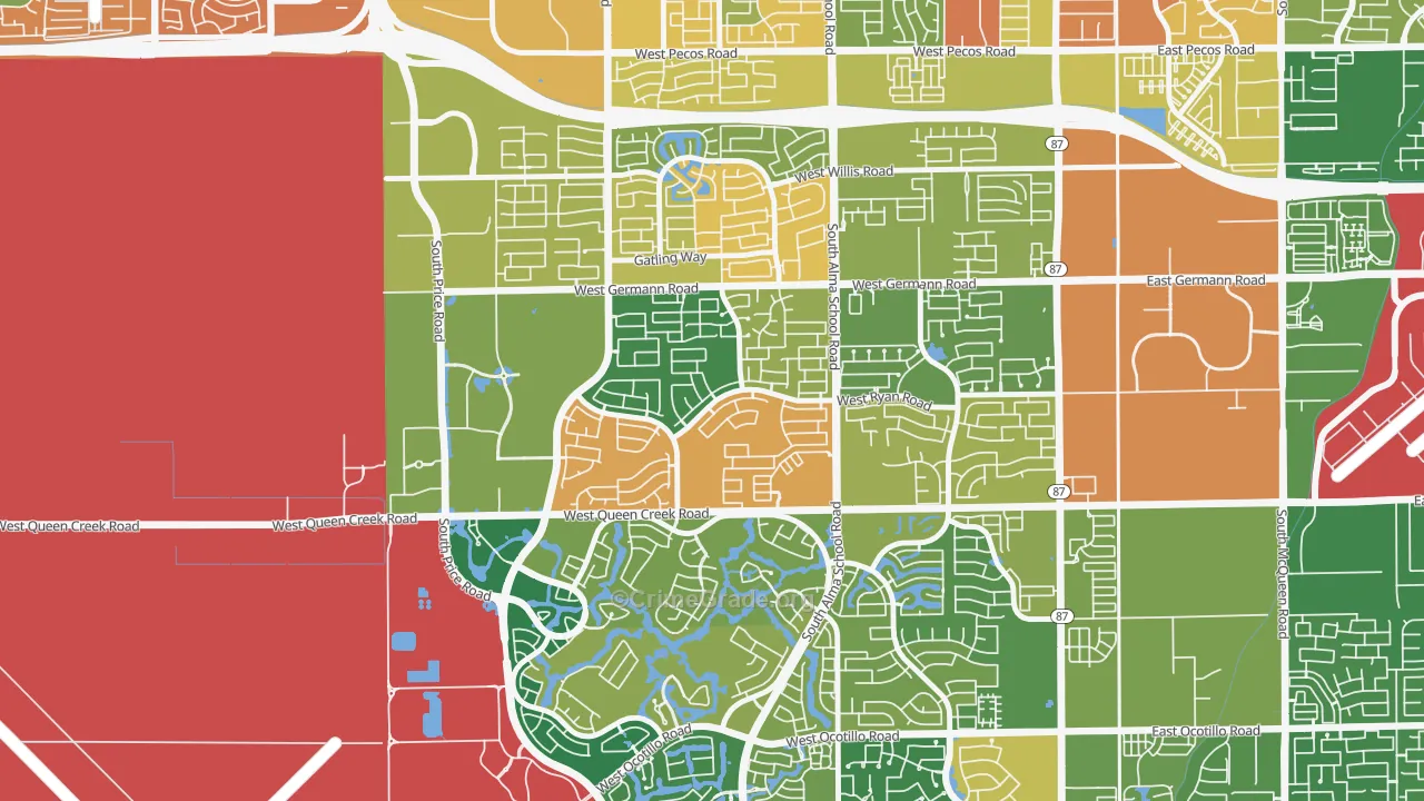 Clemente Ranch, Chandler, AZ Map of Robbery Rates