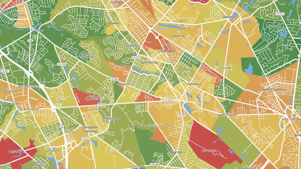 Clementon, NJ Map of Robbery Rates