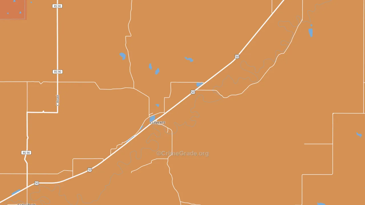 Clements, KS Map of Robbery Rates