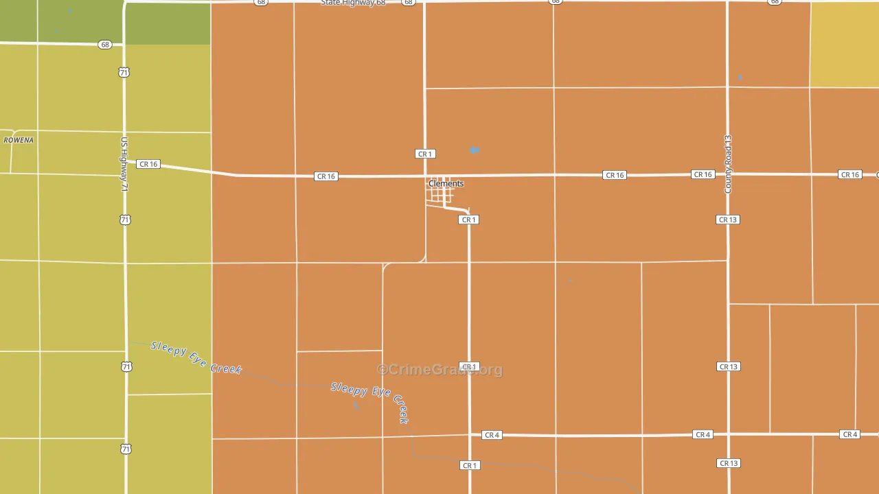 Clements, MN Map of Robbery Rates