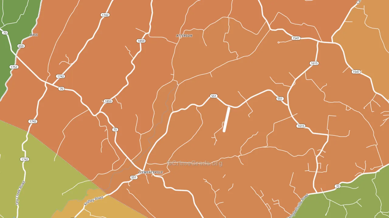 Clementsville, KY Map of Robbery Rates