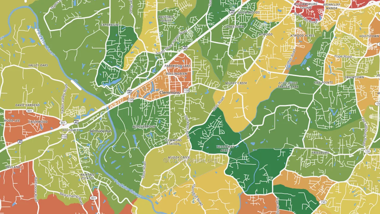 Clemmons, NC Map of Robbery Rates
