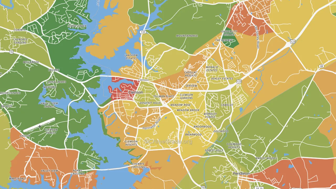 Clemson, SC Map of Robbery Rates