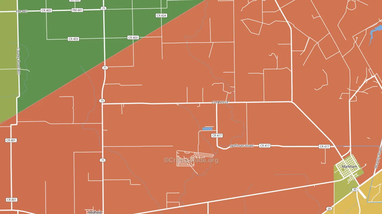 Clemville, TX Map of Robbery Rates