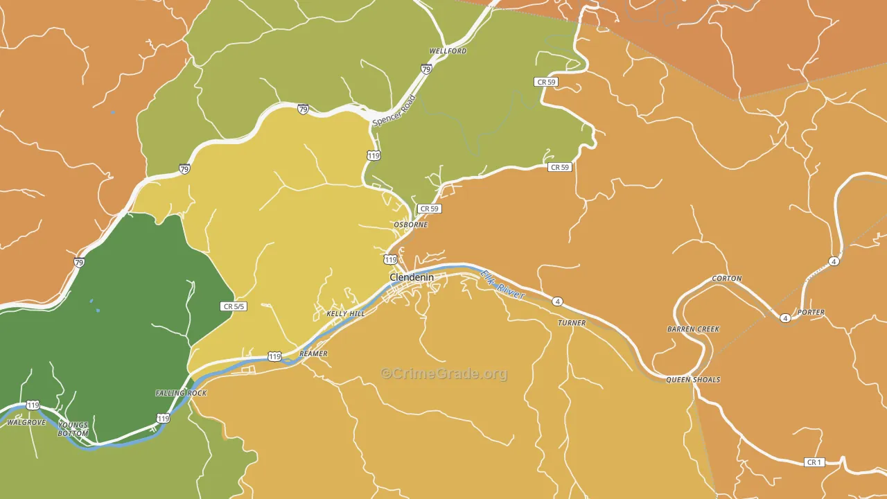 Clendenin, WV Map of Robbery Rates
