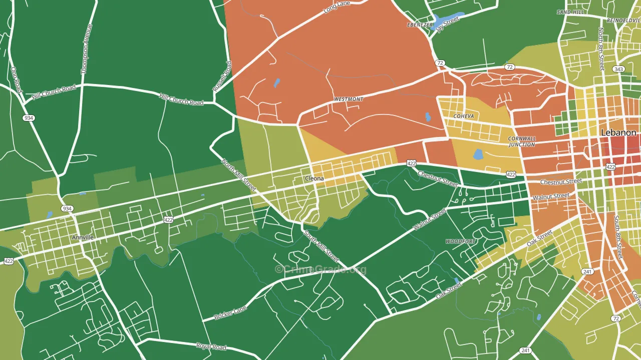 Cleona, PA Map of Robbery Rates