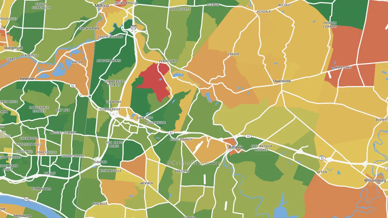 Clermont County, OH Map of Robbery Rates