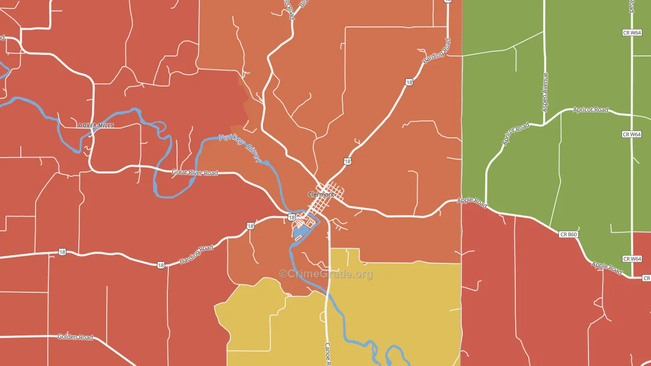 Clermont, IA Map of Robbery Rates