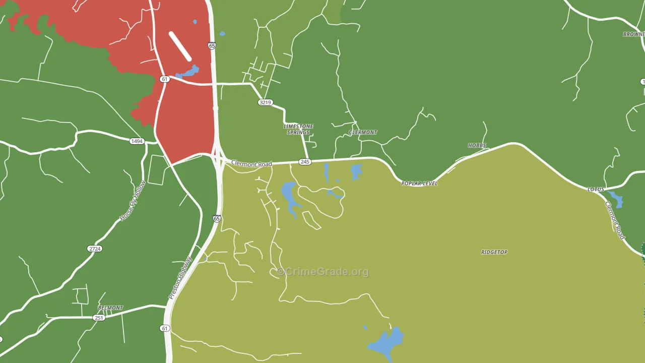 Clermont, KY Map of Robbery Rates
