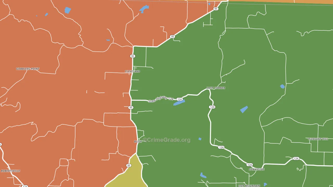 Cleveland, AR Map of Robbery Rates