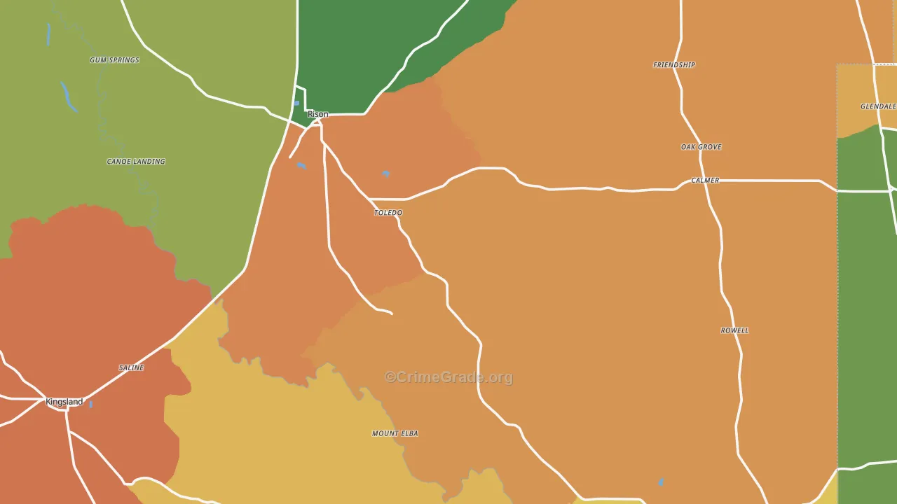 Cleveland County, AR Map of Robbery Rates