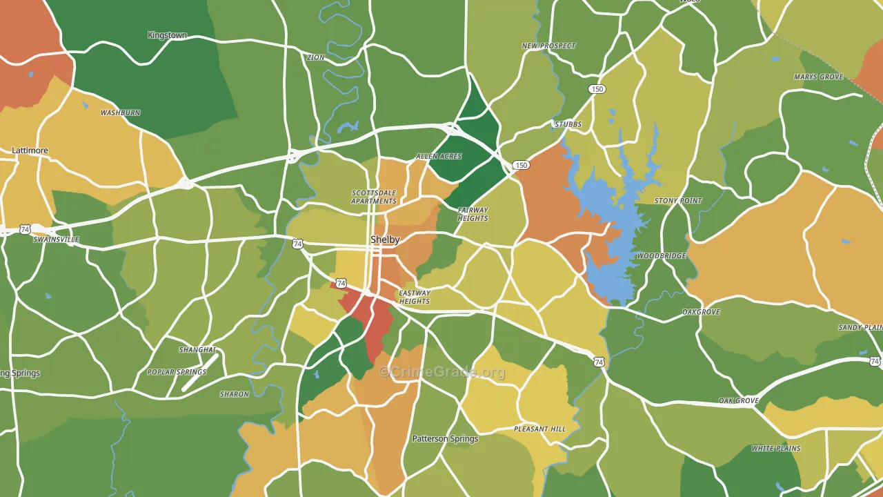 Cleveland County, NC Map of Robbery Rates