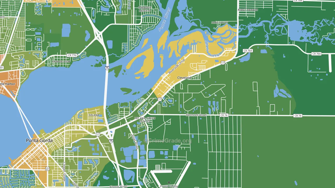 Cleveland, FL Map of Robbery Rates