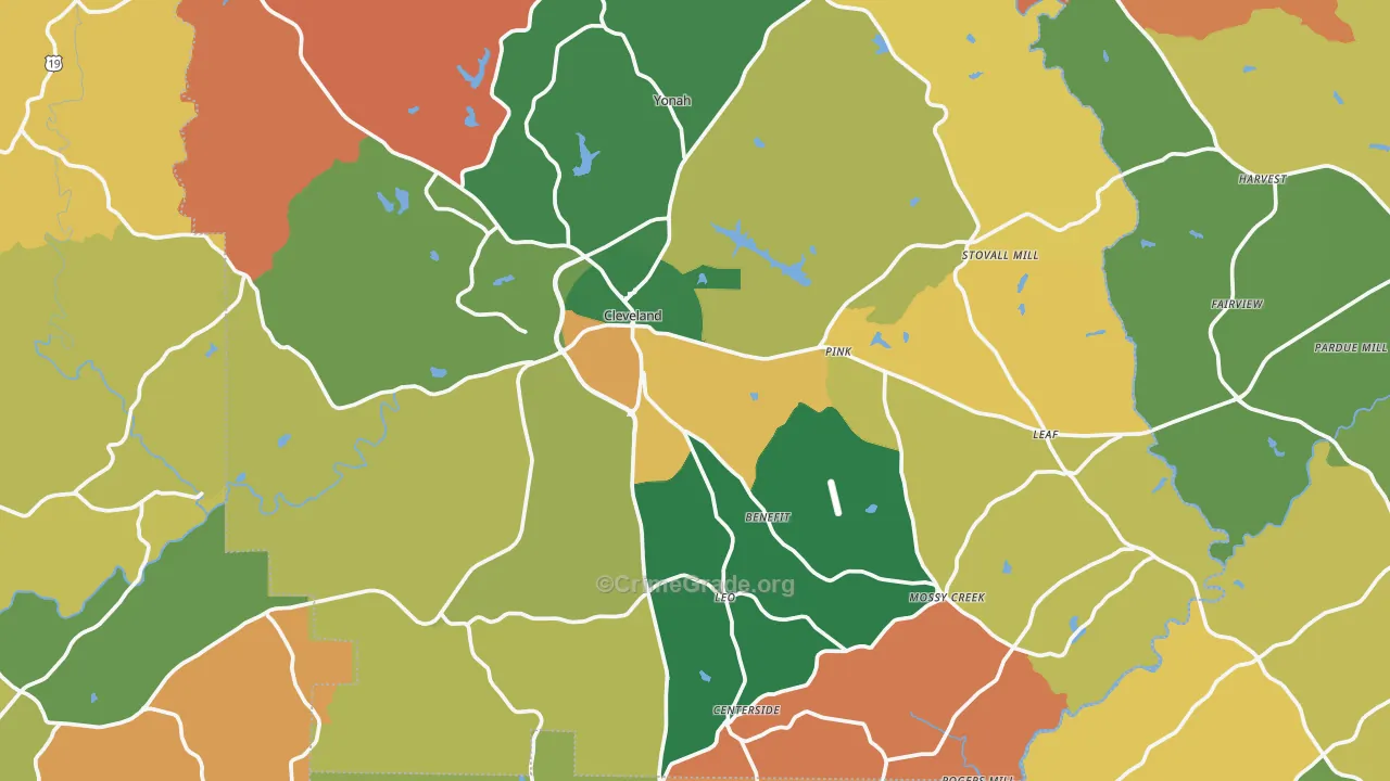 Cleveland, GA Map of Robbery Rates