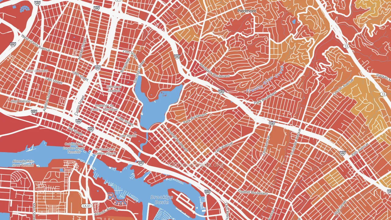 Cleveland Heights, Oakland, CA Map of Robbery Rates