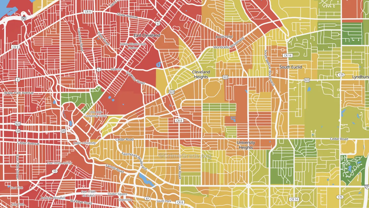 Cleveland Heights, OH Map of Robbery Rates