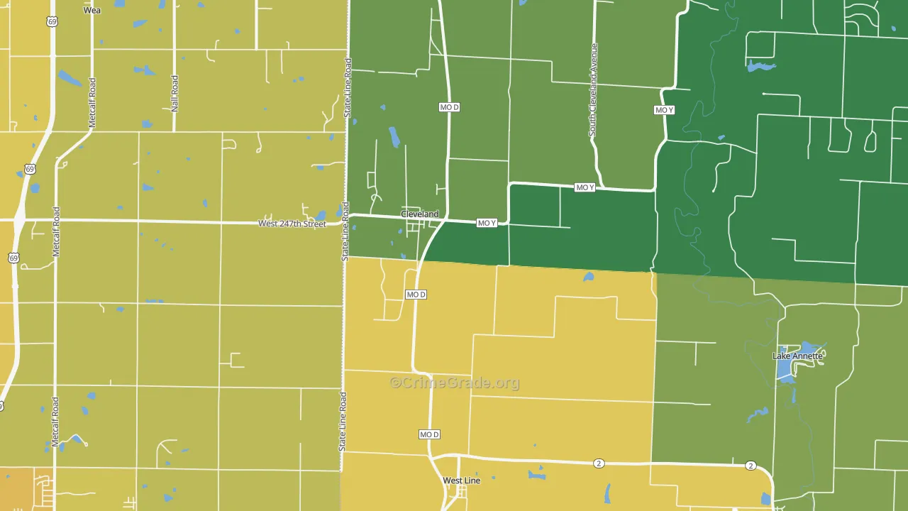 Cleveland, MO Map of Robbery Rates