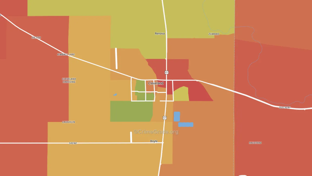 Cleveland, MS Map of Robbery Rates