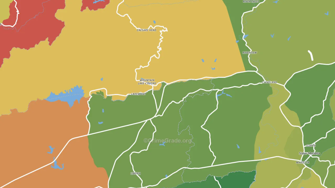 Cleveland, SC Map of Robbery Rates