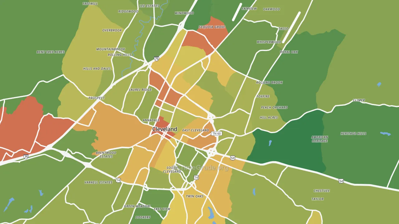 Cleveland, TN Map of Robbery Rates