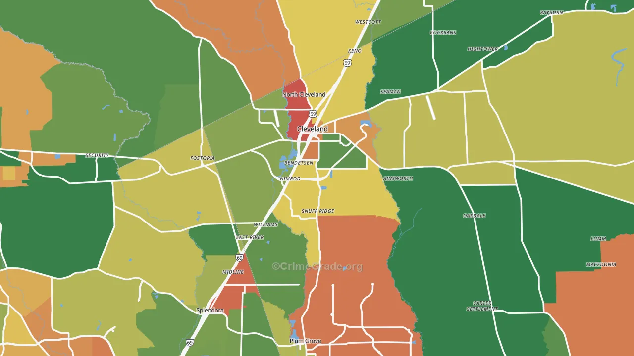 Cleveland, TX Map of Robbery Rates