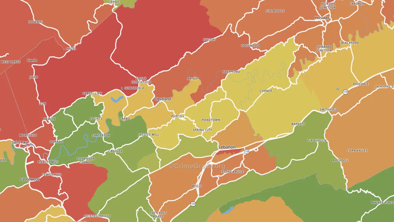 Cleveland, VA Map of Robbery Rates