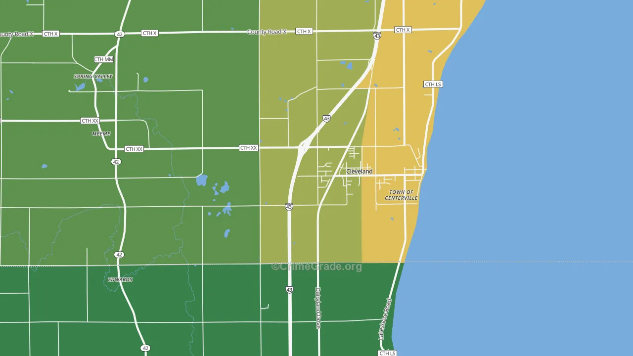 Cleveland, WI Map of Robbery Rates