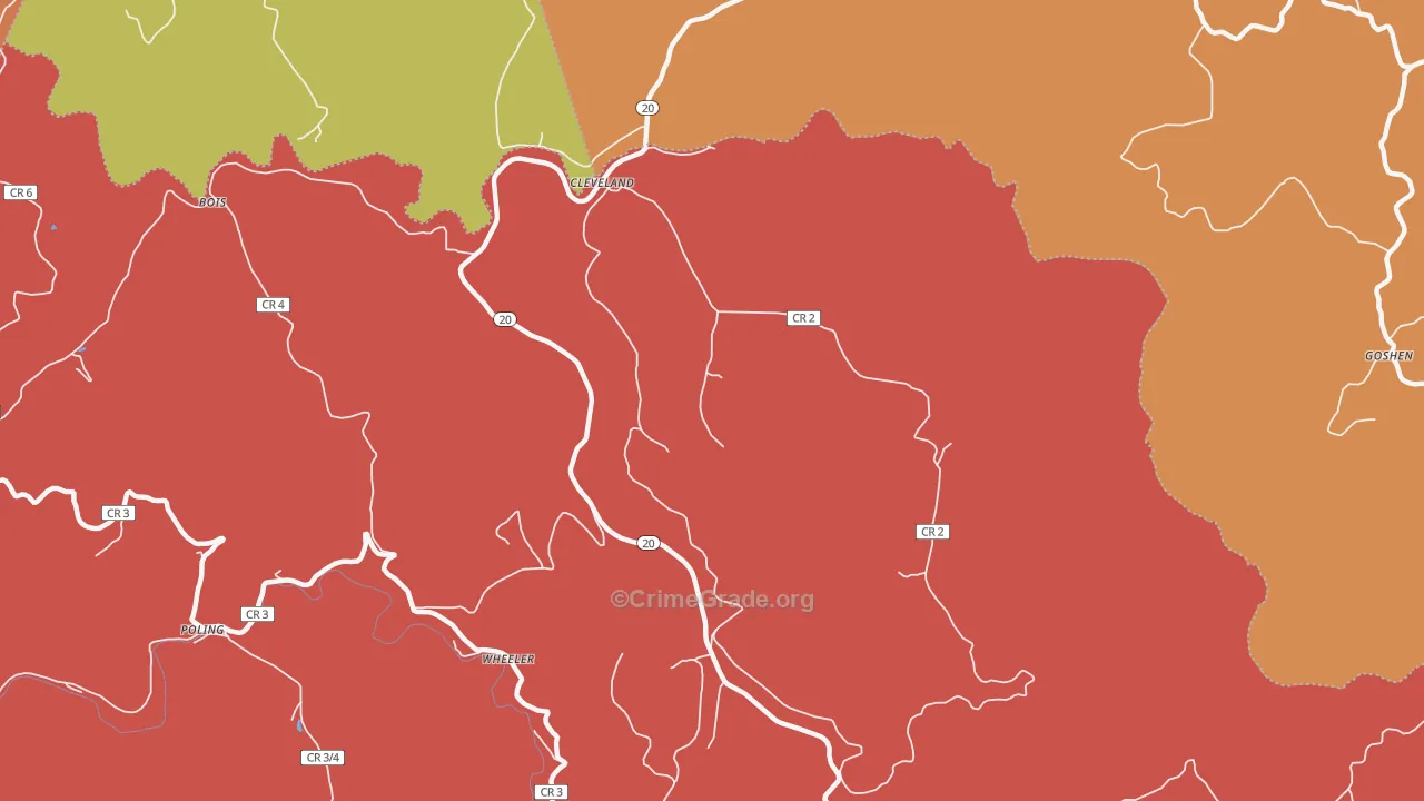 Cleveland, WV Map of Robbery Rates