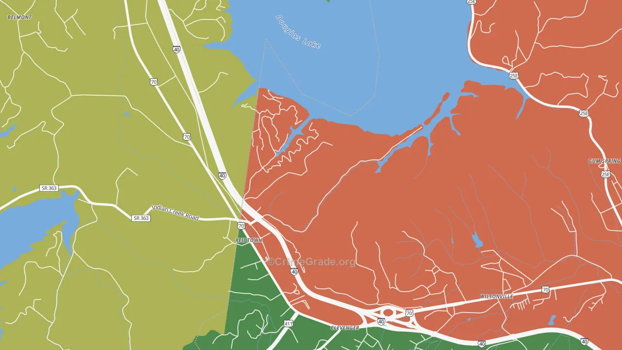 Clevenger, TN Map of Robbery Rates