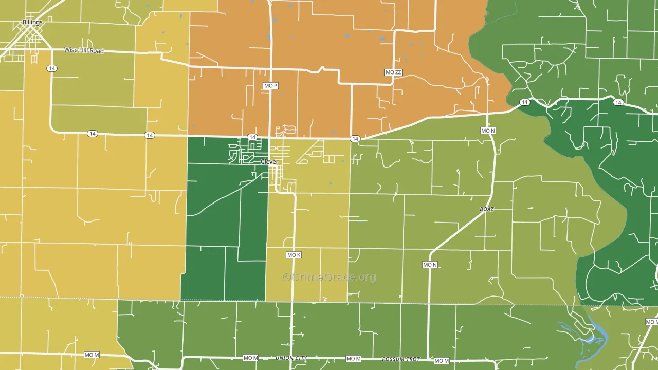 Clever, MO Map of Robbery Rates