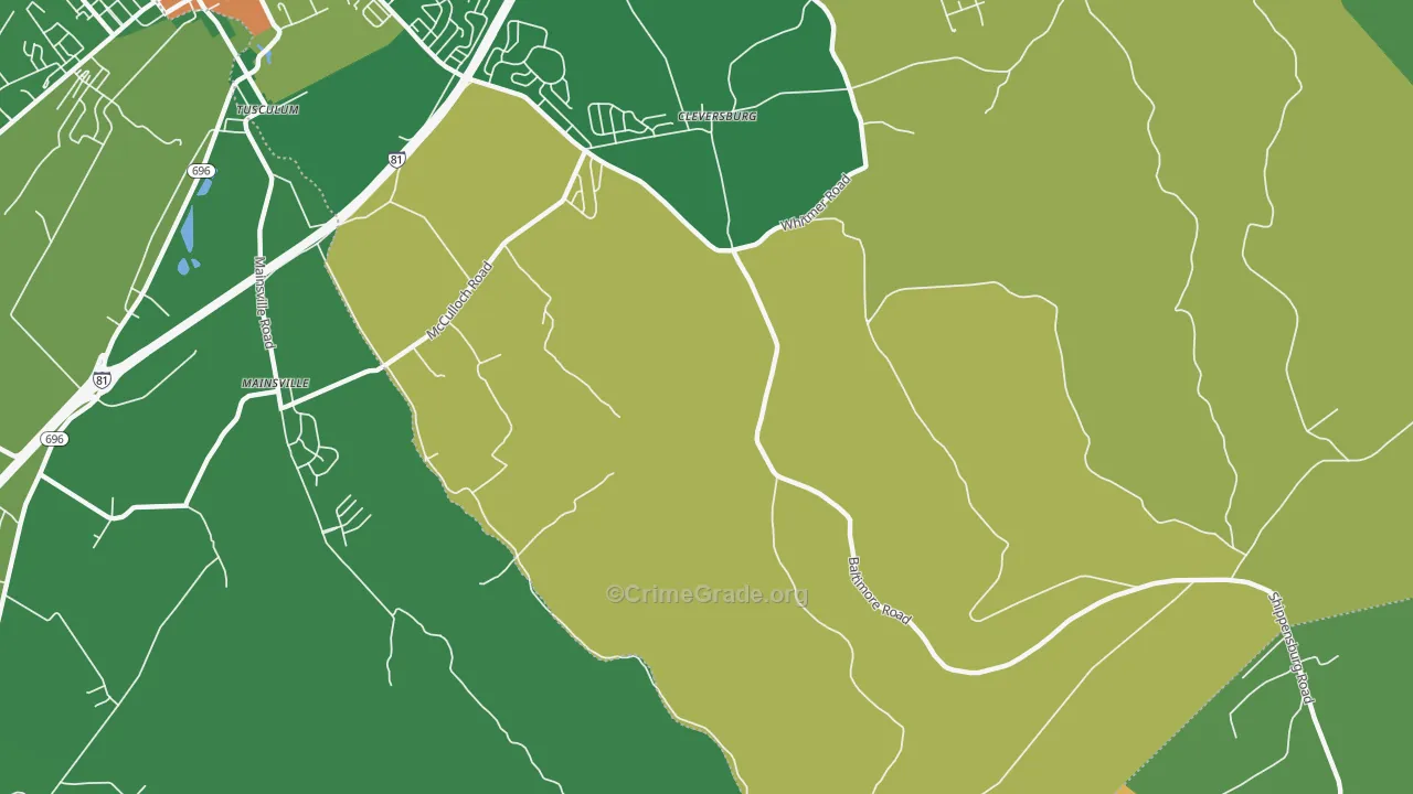 Cleversburg, PA Map of Robbery Rates