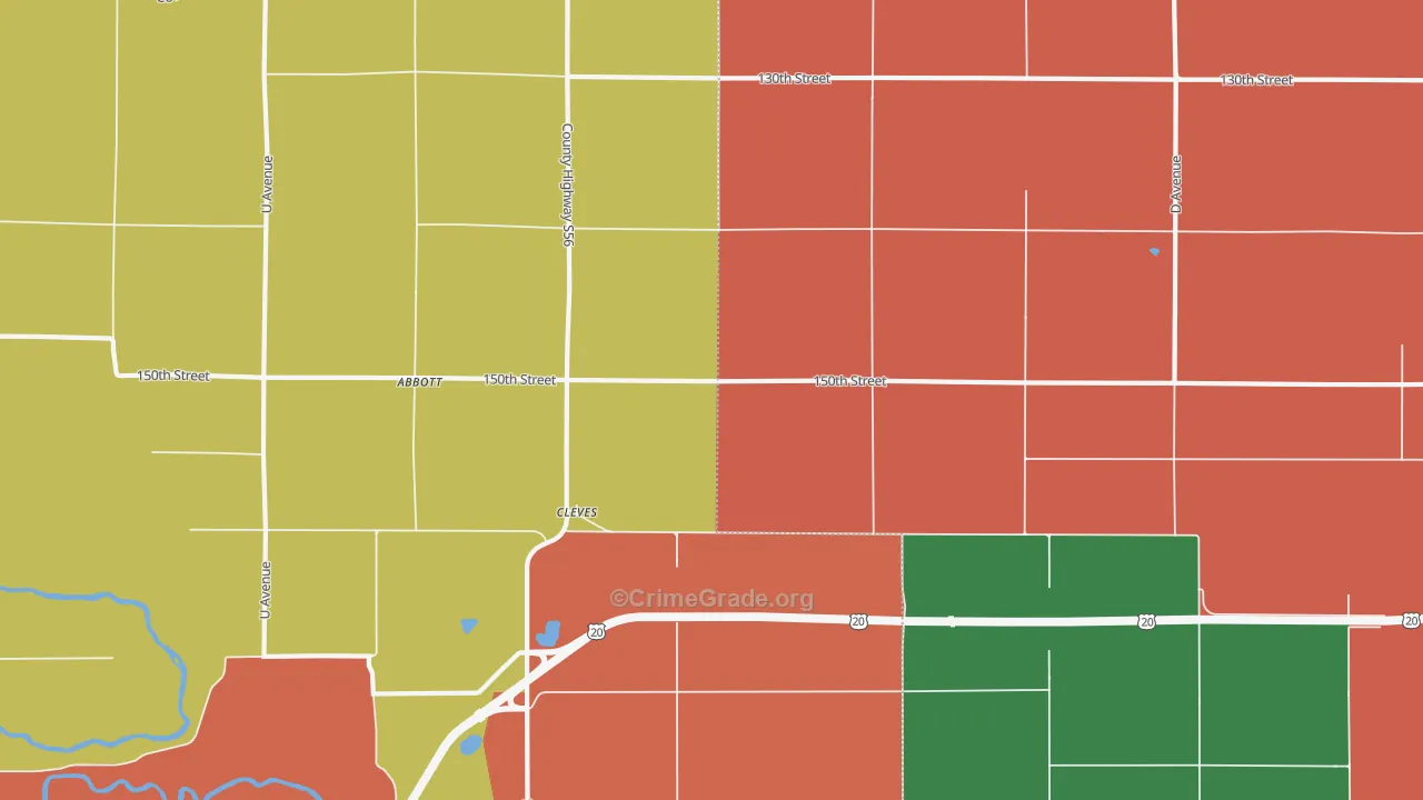 Cleves, IA Map of Robbery Rates
