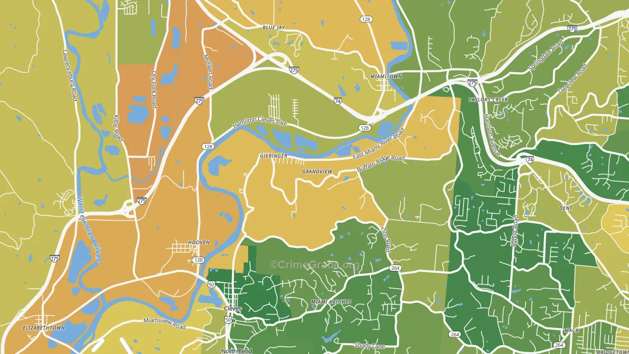 Cleves, OH Map of Robbery Rates