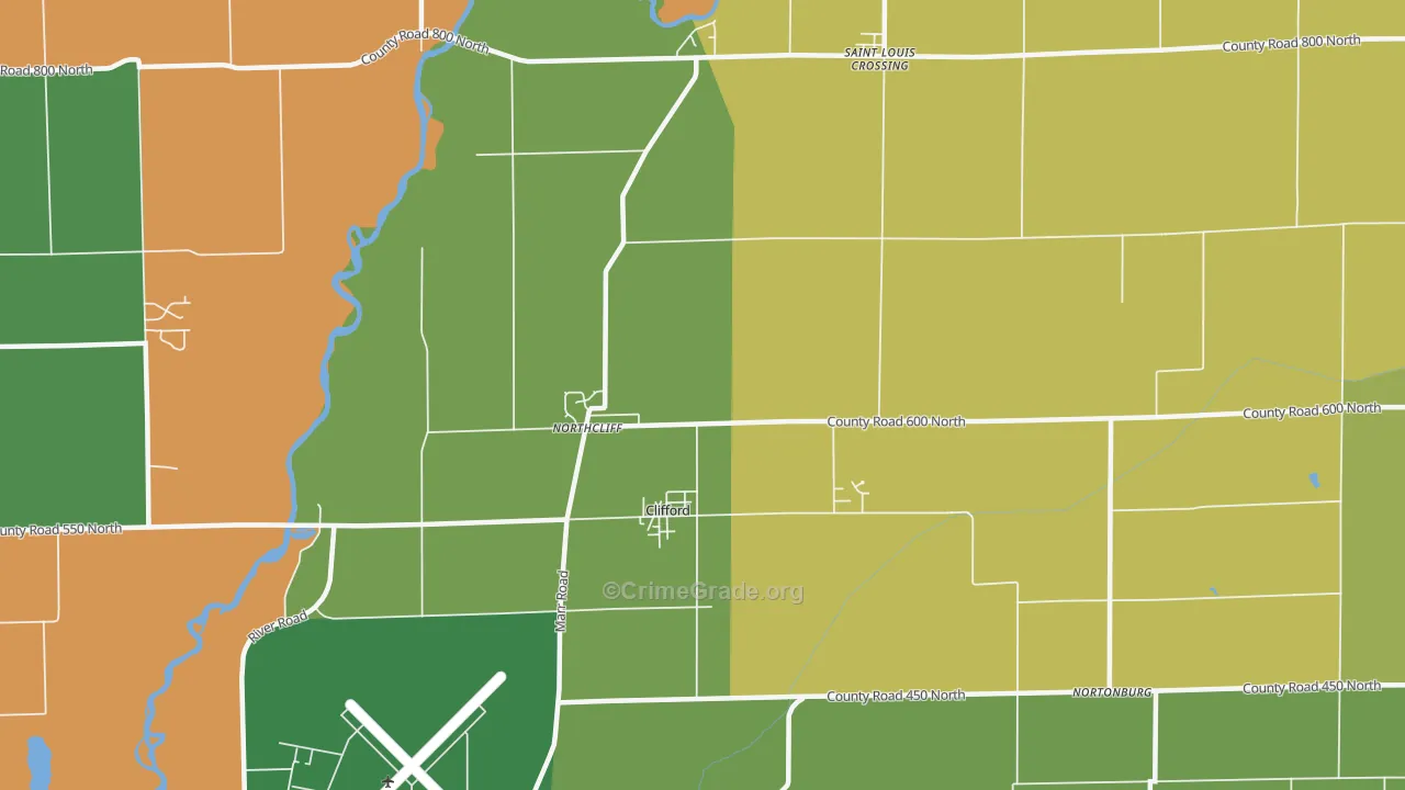 Clifford, IN Map of Robbery Rates