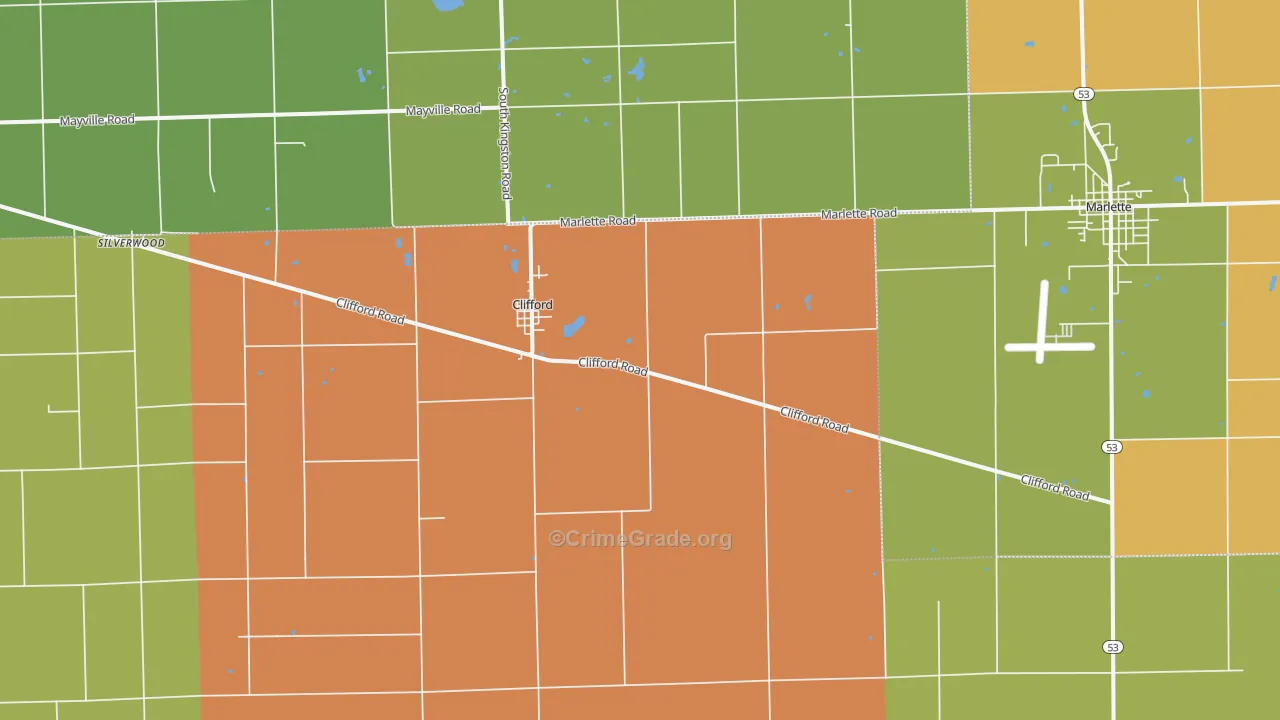 Clifford, MI Map of Robbery Rates
