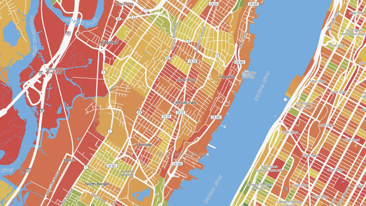 Cliffside Park, NJ Map of Robbery Rates
