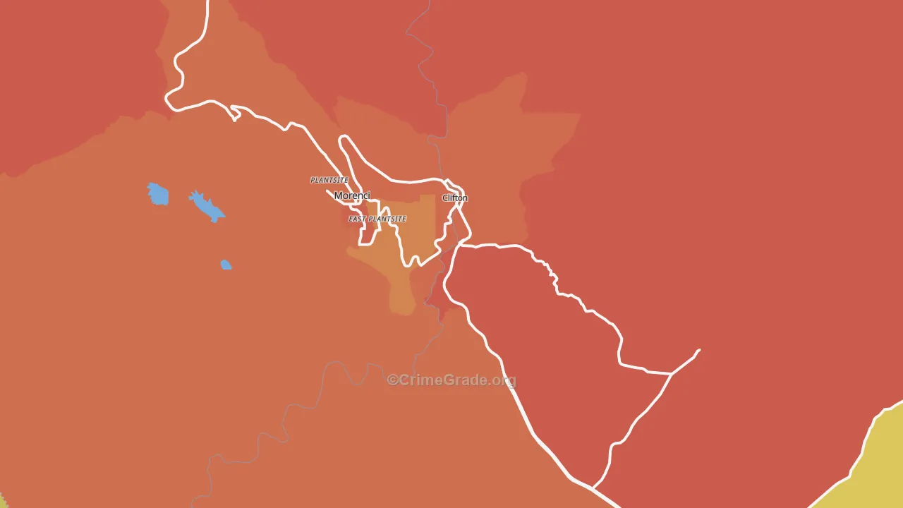 Clifton, AZ Map of Robbery Rates