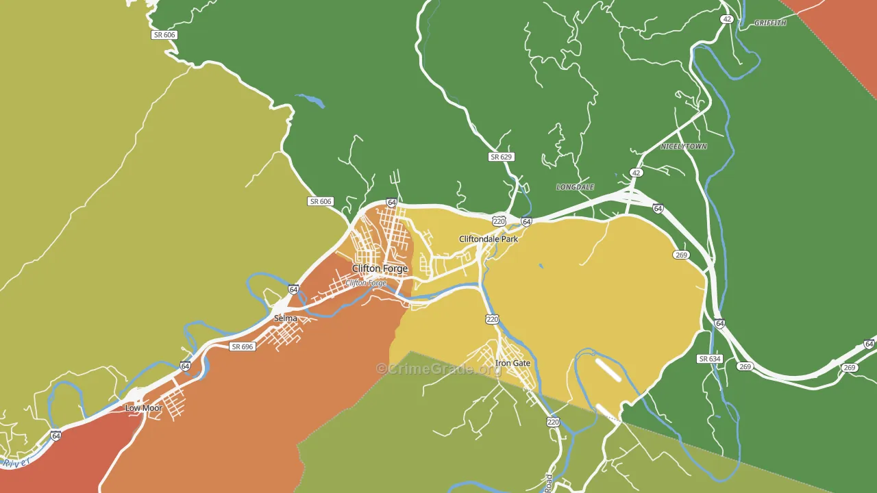 Clifton Forge, VA Map of Robbery Rates
