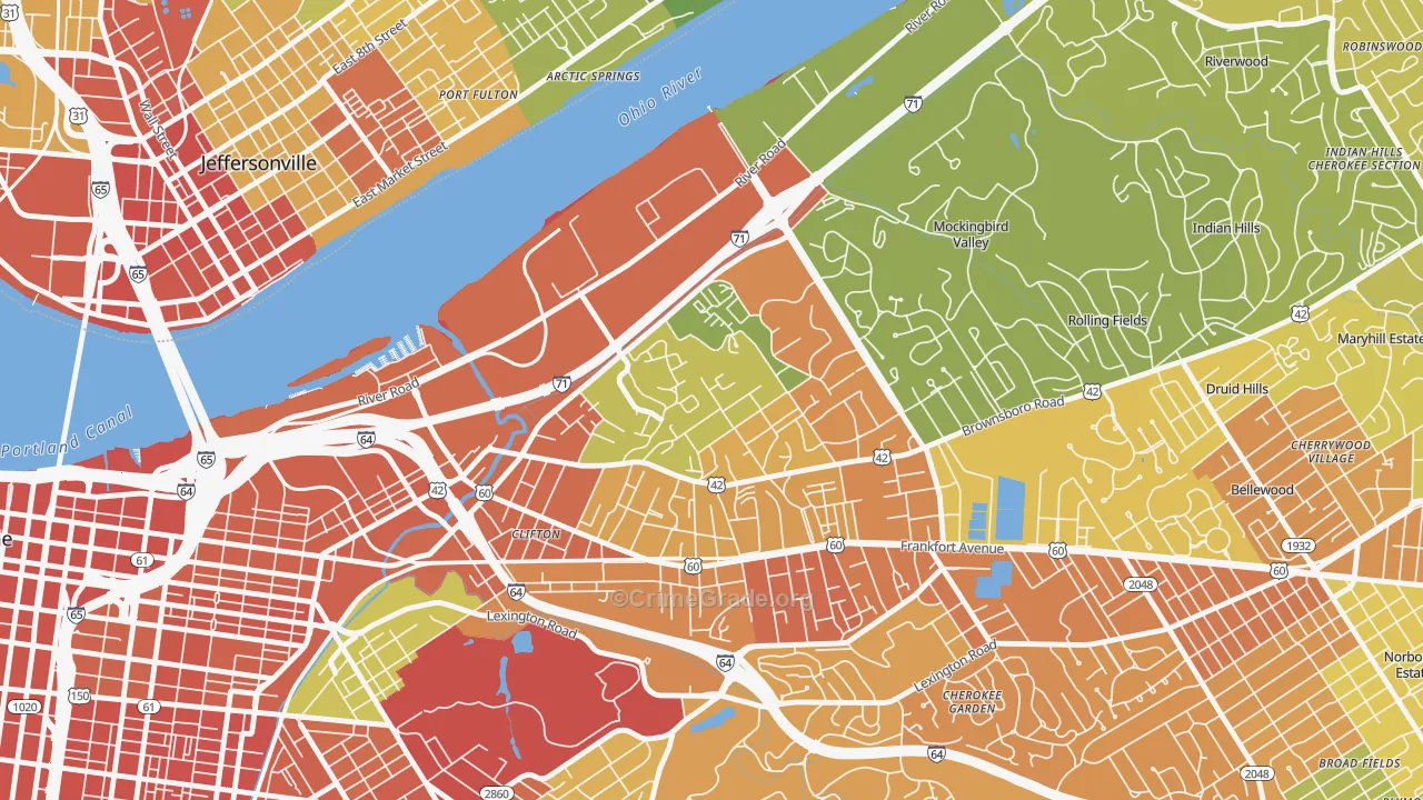 Clifton Heights, Louisville, KY Map of Robbery Rates