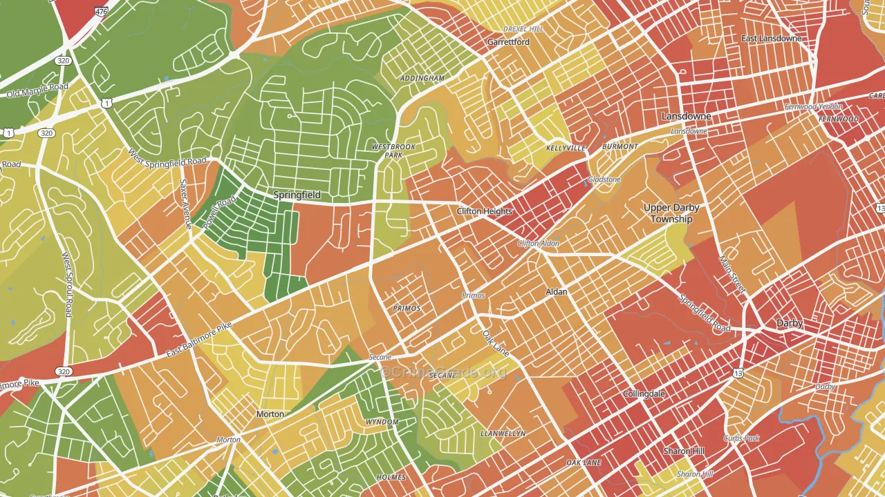 Clifton Heights, PA Map of Robbery Rates