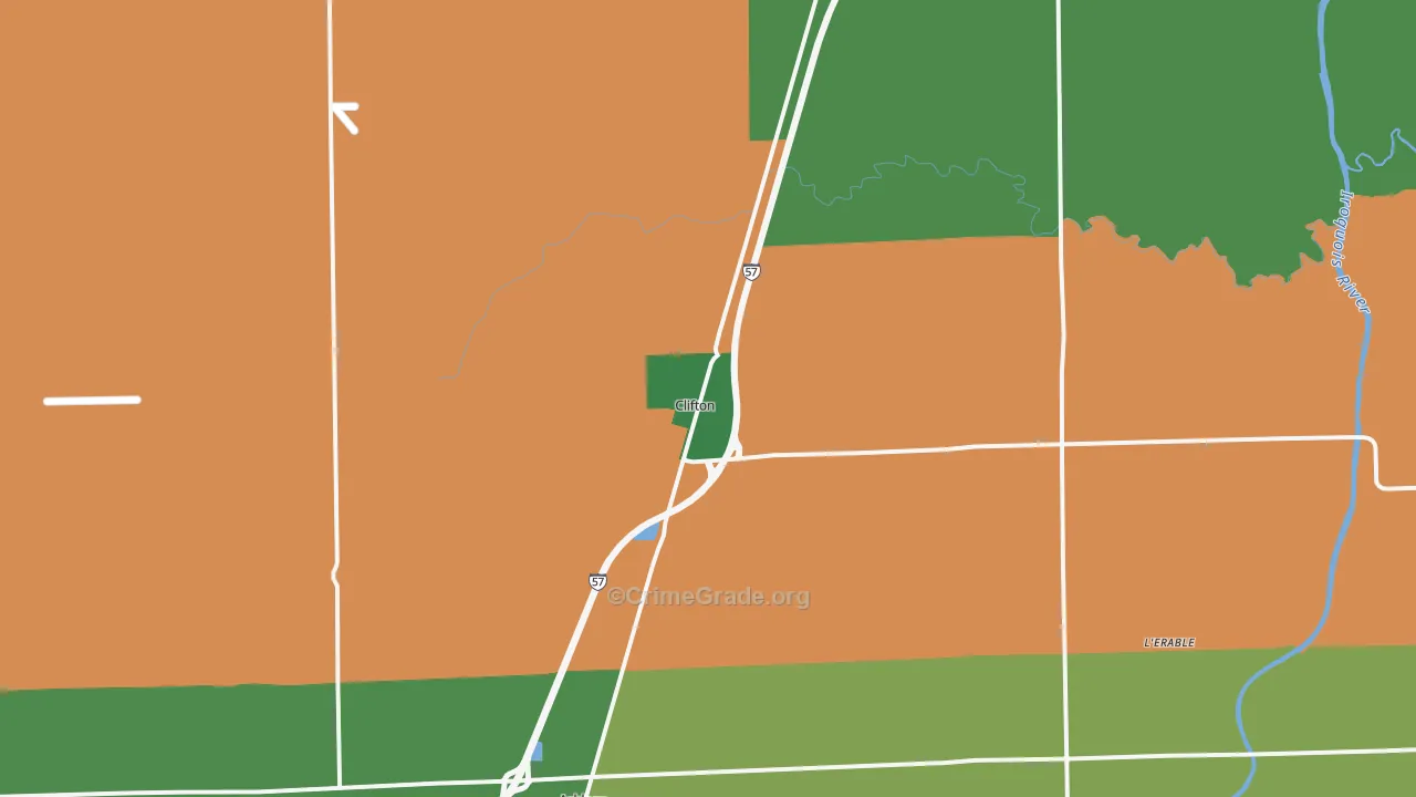 Clifton, IL Map of Robbery Rates
