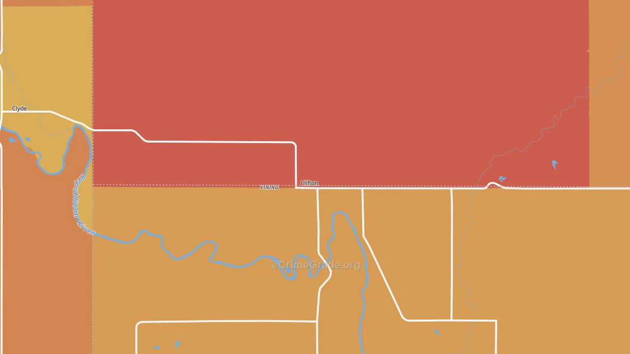 Clifton, KS Map of Robbery Rates