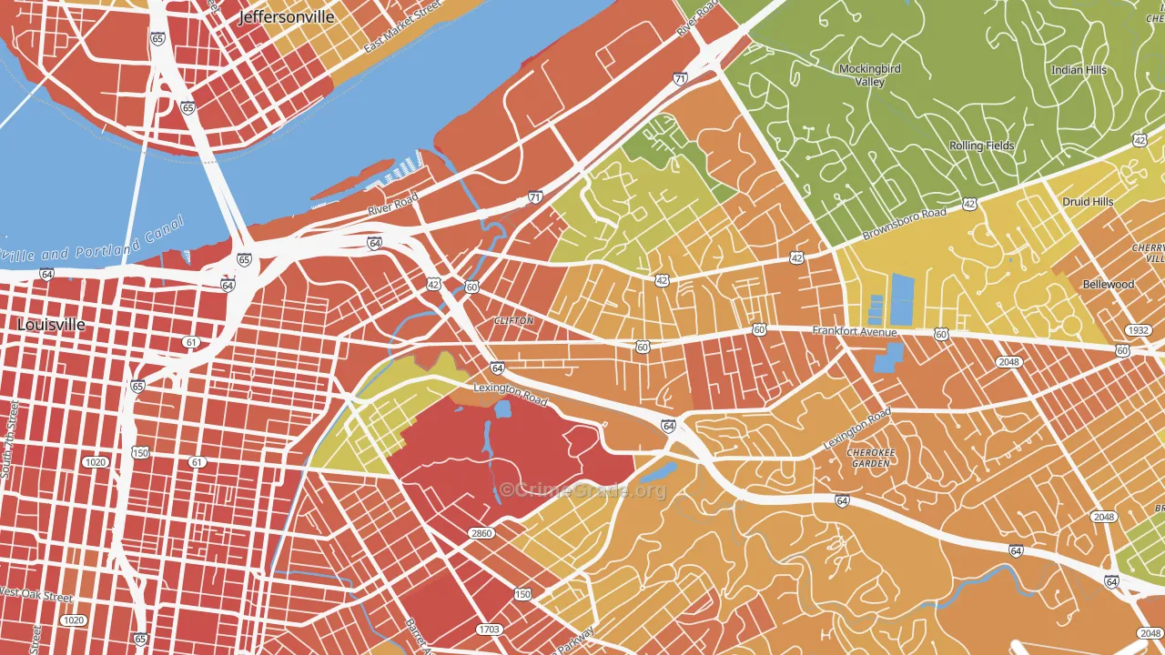 Clifton, Louisville, KY Map of Robbery Rates