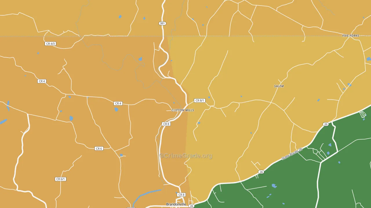 Clifton Mills, WV Map of Robbery Rates