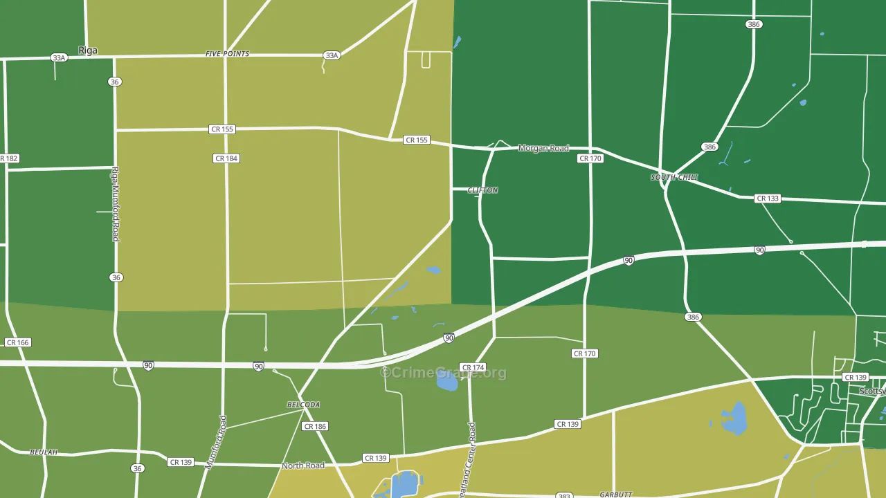 Clifton, NY Map of Robbery Rates