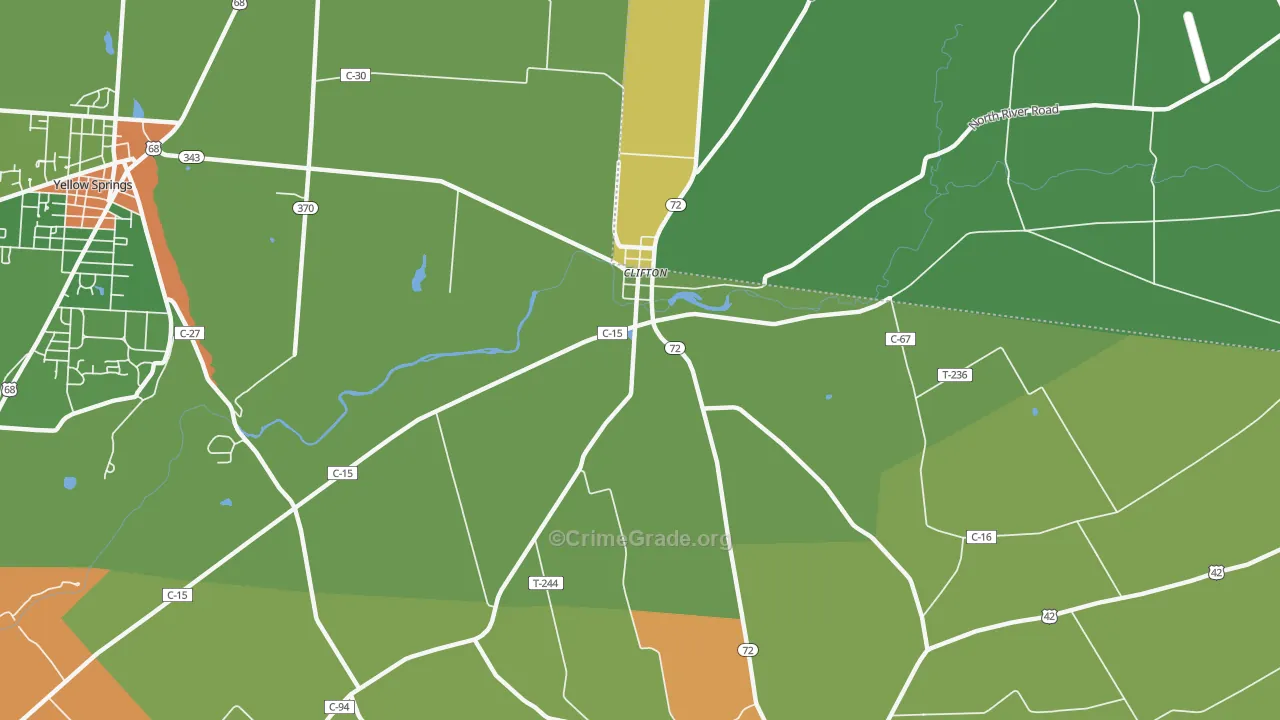 Clifton, OH Map of Robbery Rates