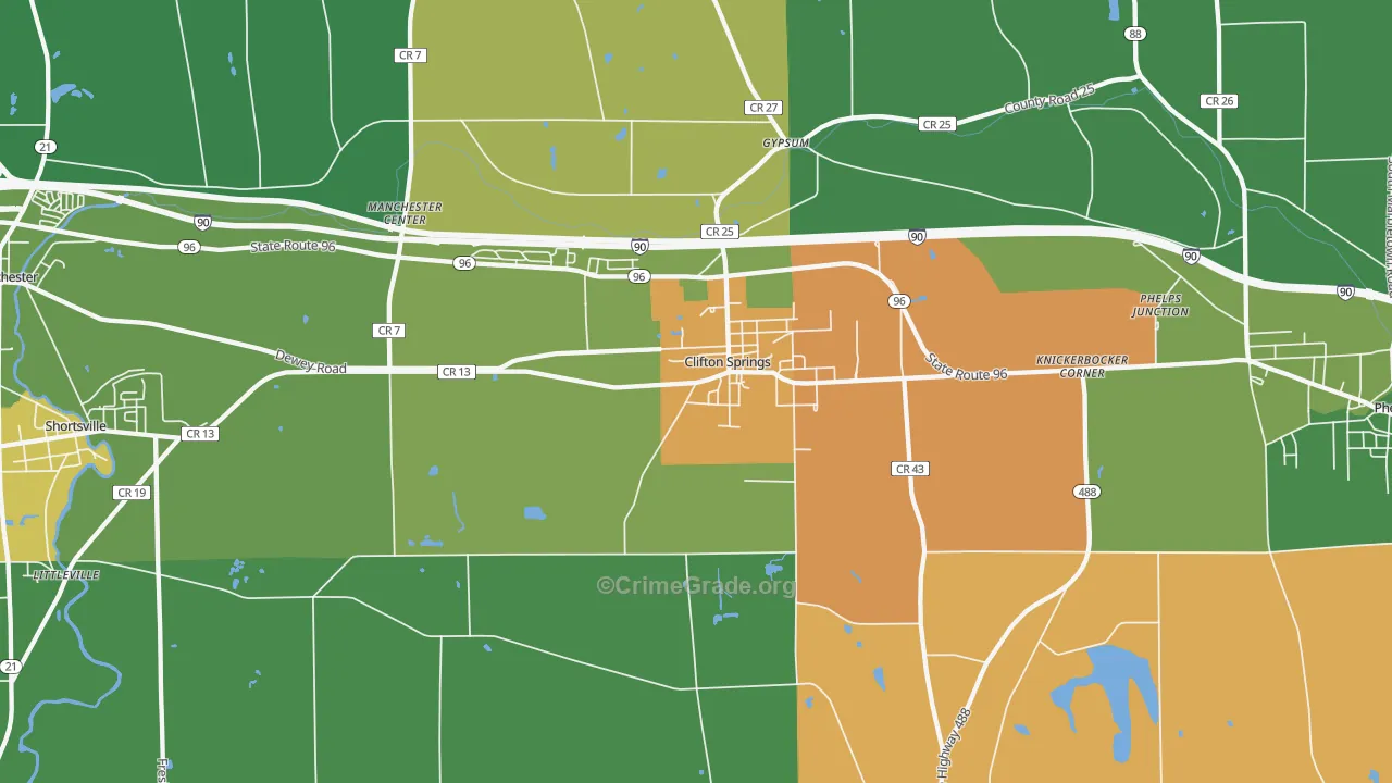 Clifton Springs, NY Map of Robbery Rates